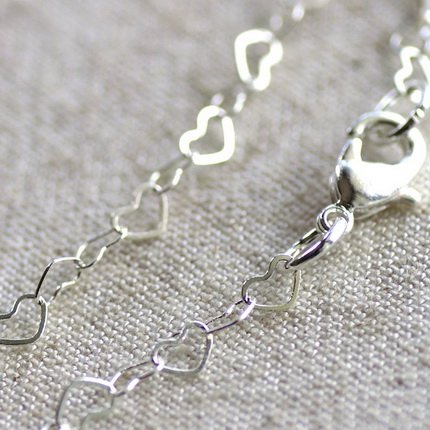 Sterling Silver Plated Brass Heart Link Chains Necklace Blank Silver Chain cn53s-30