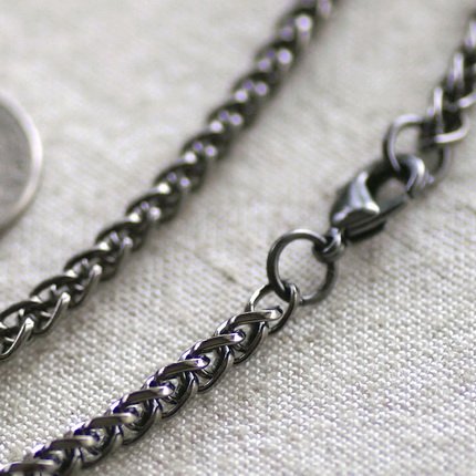 Gunmetal Black Filigree Blank Necklace Black Wheat Chain Necklace cn136 30"