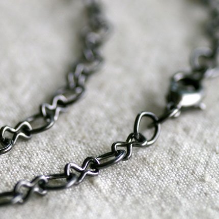 Gunmetal Black Blank Necklace Round And Eight Figure Bronze Chain cn166 30"