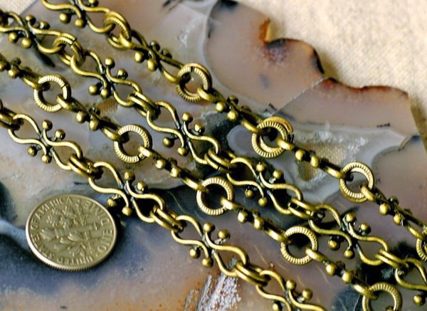 Antique Bronze Plated Filigree Tibetan Silver Fancy Chains h11c (2ft)