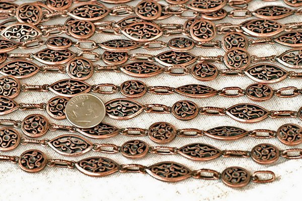 2ft Antique Copper Plated Filigree Tibetan Silver Fancy Chains h33d