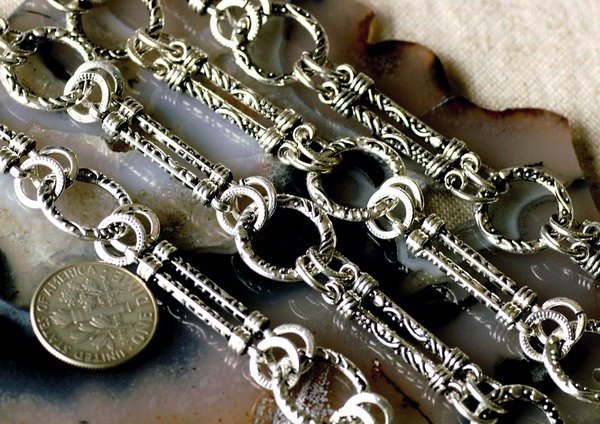 2ft Antique Silver Plated Tibetan Silver Fancy Filigree Chains h40b