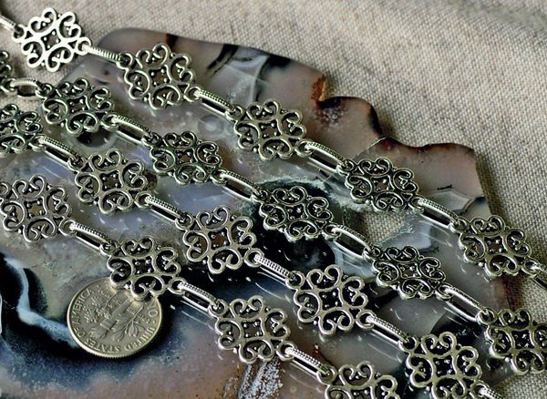 Antique Silver Plated Metal Silver Chain Necklace h64b (6ft)