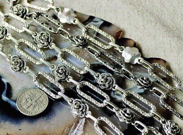 6ft Antique Silver Plated Tibetan Style Fancy Chains Necklace h137b