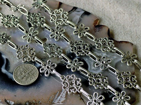 2ft Antique Silver Plated Metal Tibetan Silver Fancy Chains Necklace h153b