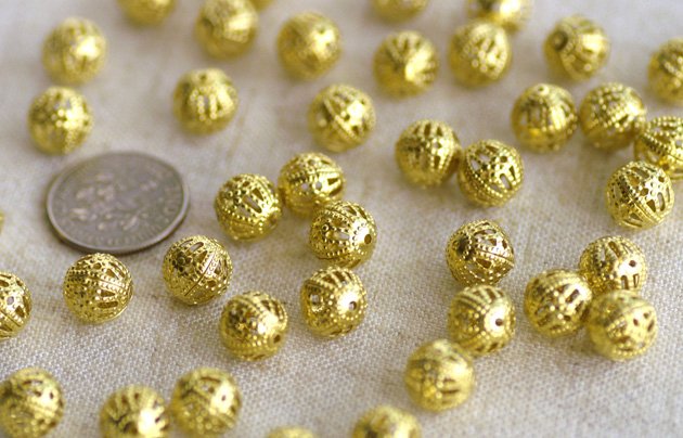 Solid Brass Filigree Ball Beads Round Beads 8mm b39n (40pcs)