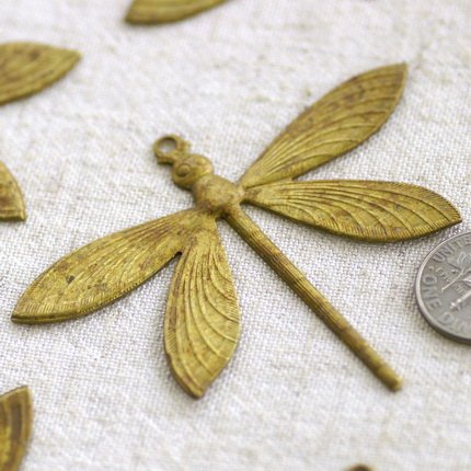 2 Very Large Oxidized Brass Dragonfly Charm Pendant b68
