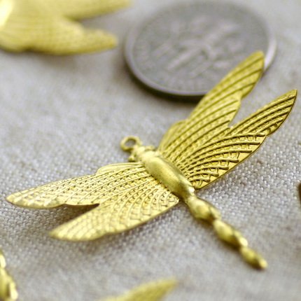12pcs Large Solid Brass Filigree Dragonfly Charm Pendant b69