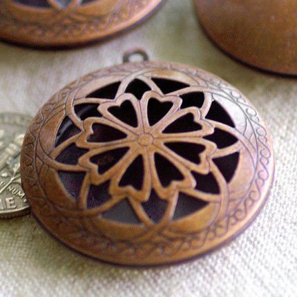 Antique Copper Plated Metal Locket Hollow Filigree Charms Pendant b78d (10pcs)