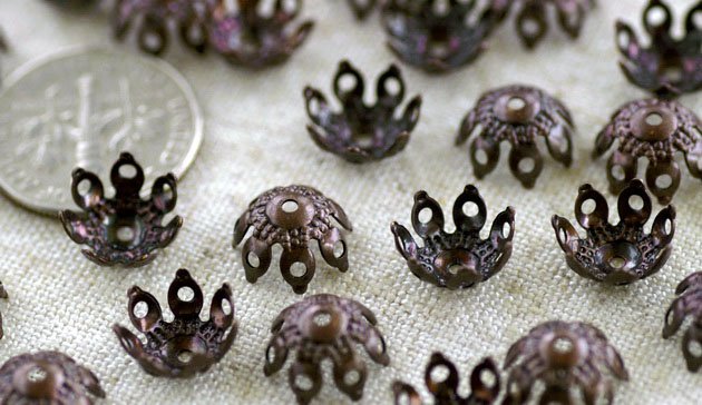 40pcs Antique Copper Plated Brass Filigree Stamping Bead Caps 9.5mm bc08d