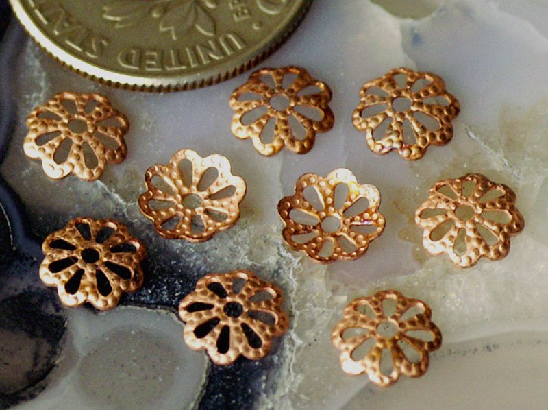 200pcs Antique Copper Plated Brass Stamping Filigree Bead Caps Flower Shaped 6mm bc34d