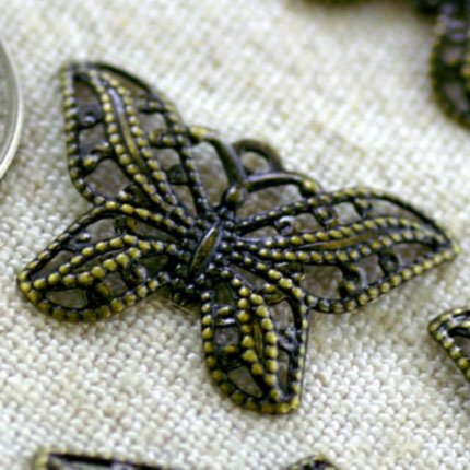20pcs Antique Bronze Plated Brass Butterfly Filigree Wraps Pendant 22mm be28ab