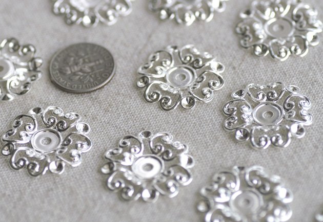 8pcs Sterling Silver Plated Brass Stamping Filigree Artistic pattern bp02s