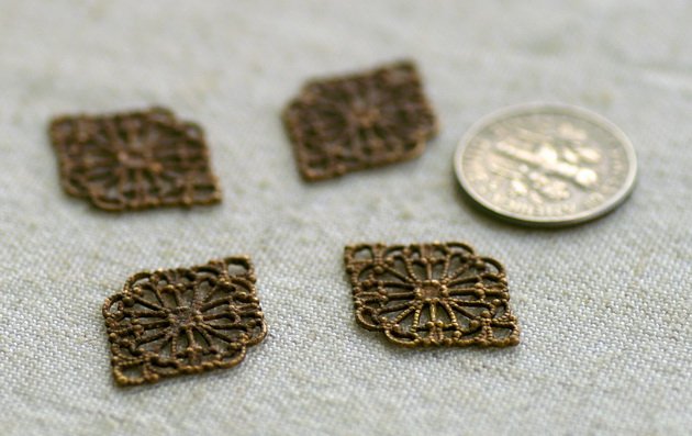 Oxidized Brass Filigree Wrap Patina Connector 21x15mm bp45 (12pcs)