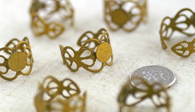 Aged Heart Filigree Adjustable Ring Base Blank m71x (10pcs)
