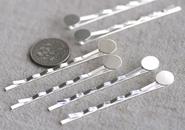 12pcs Sterling Silver Plated Bobby Pin with 8mm Pad m77s