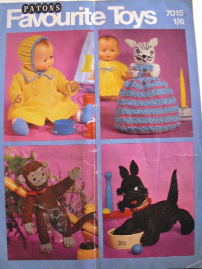 Crochet & Knit VINTAGE Patons Favorite Toys 7015 FREE SHIPPING