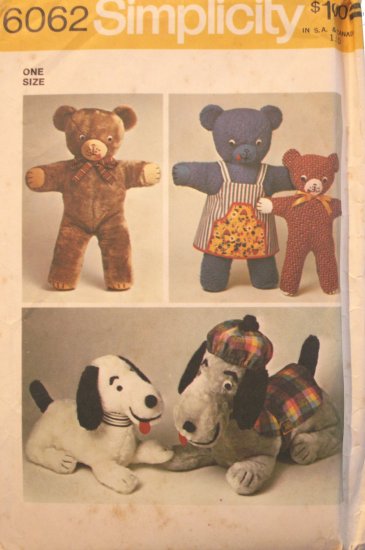 Bears & Dogs with Clothes Soft Toy Pattern Vintage - FREE SHIPPING