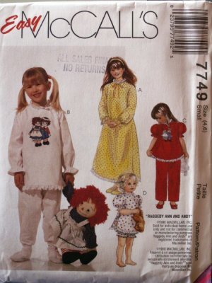 Raggedy Ann and Andy McCall's 7749 Uncut ALWAYS FREE SHIPPING