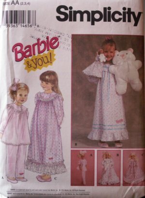 Barbie and You! Girls & 11.5" doll matching night gowns and tiny bears patterns FREE SHIPPING