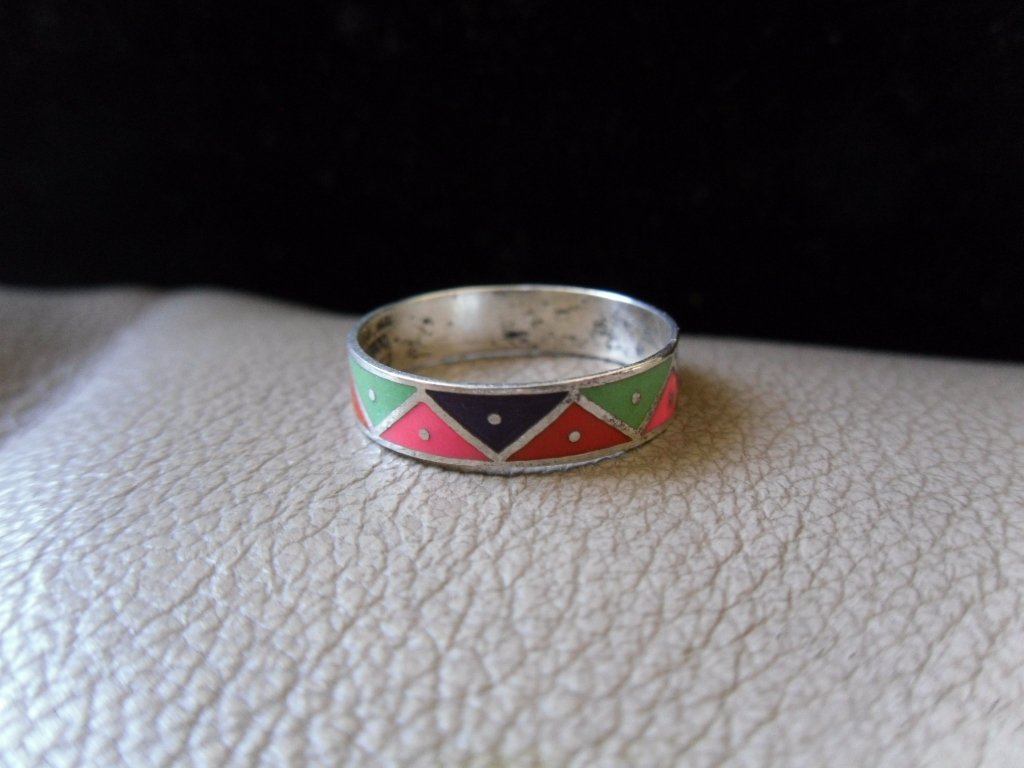 Vintage Silver Multicolored Zigzag Ring (size 7)