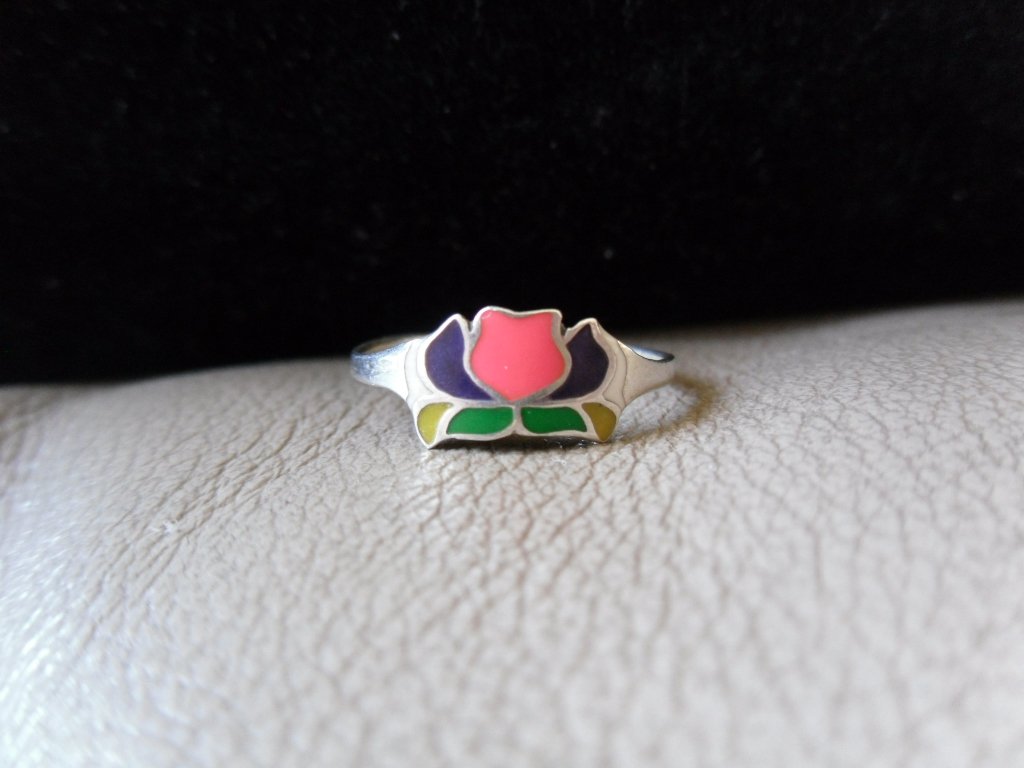 Vintage Silver Multicolored Flower Ring (size 6)