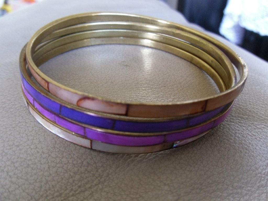 Vintage Violet, Fuchsia and Pink Metal and Enamel Bangles Set
