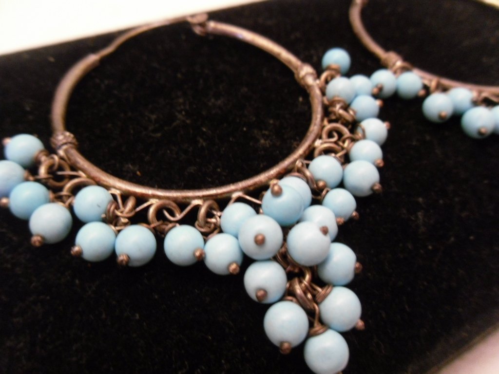 Vintage Silver and Turquoise Hoop Earrings