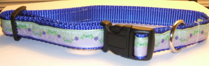 M-Blue nylon collar-Lavender & Mint with purple flowers