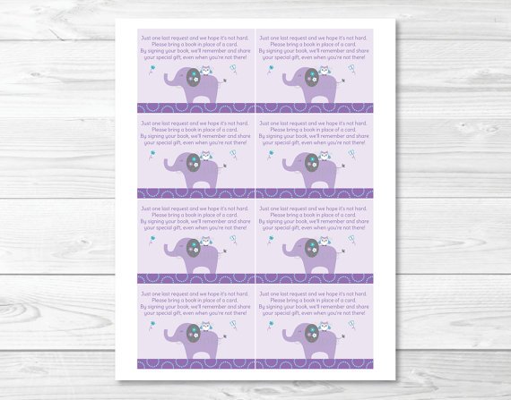 Mod Elephant Owl Forest Friends Printable Baby Shower Book Request Cards #A100