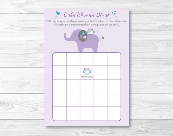 Mod Elephant Owl Forest Friends Printable Baby Shower Bingo Cards #A100