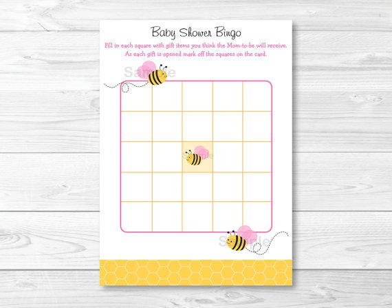 Pink Bumble Bee Printable Baby Shower Bingo Cards #A101