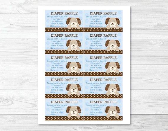 Polka Dot Puppy Dog Printable Baby Shower Diaper Raffle Tickets #A116