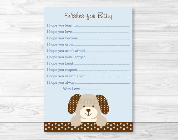 Polka Dot Puppy Dog Printable Baby Shower Wishes For Baby Advice Cards #A116