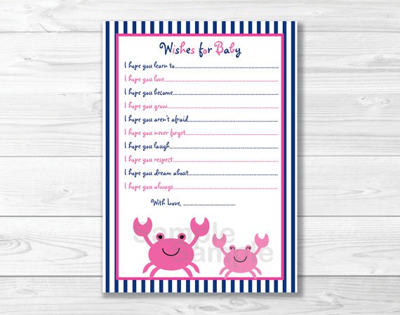 Pink Crab Under The Sea Printable Baby Shower Wishes For Baby Advice Cards #A121