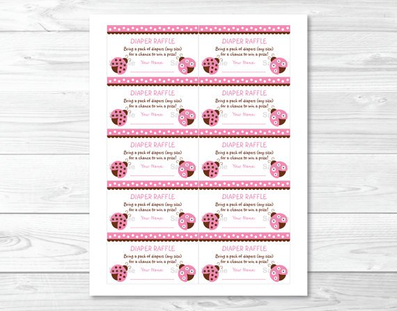 Pink Ladybug Garden Printable Baby Shower Diaper Raffle Tickets #A122