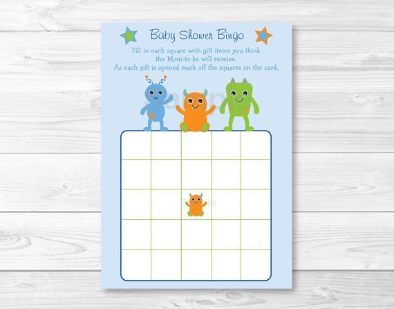 Baby Monsters Printable Baby Shower Bingo Cards #A124