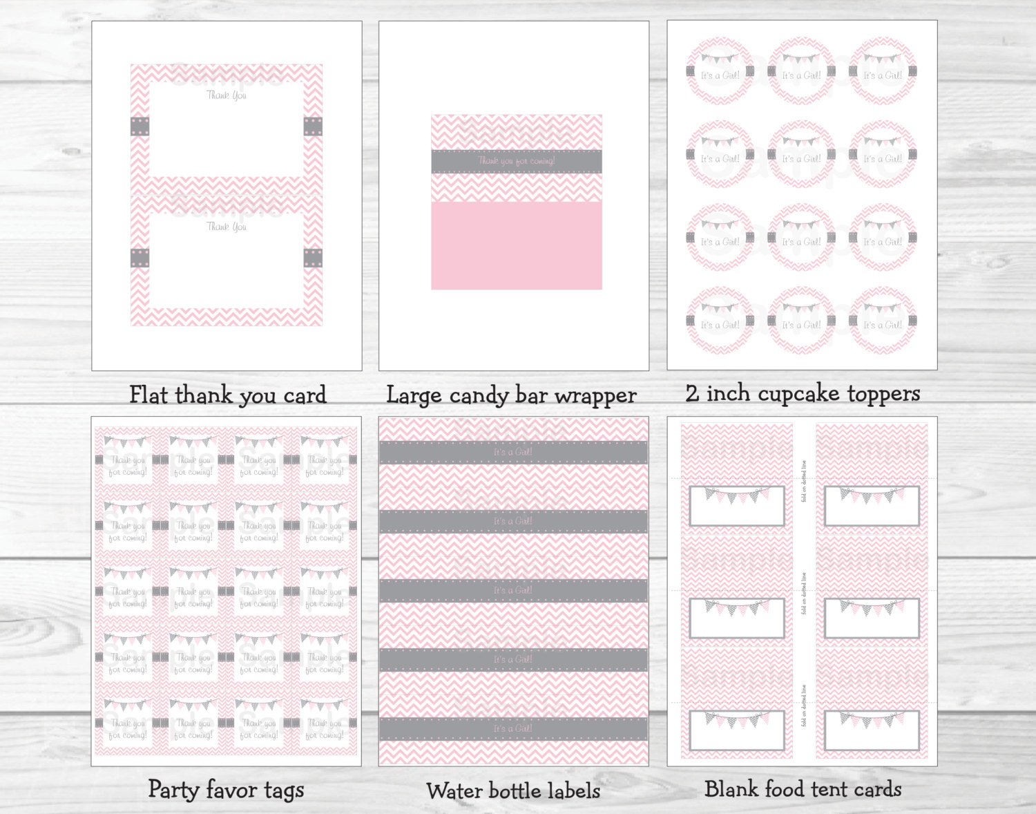 Modern Pink Chevron Printable Baby Shower Party Package #A127