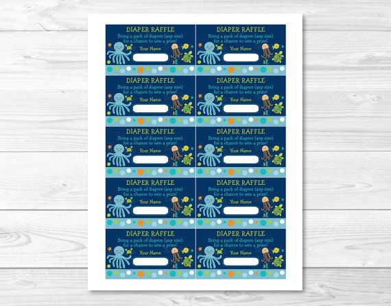 Under The Sea Octopus Turtle Crab Printable Baby Shower Diaper Raffle Tickets #A128