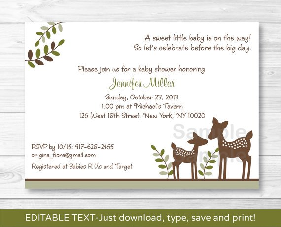 Woodland Baby Deer Neutral Printable Baby Shower Invitation Editable PDF #A131