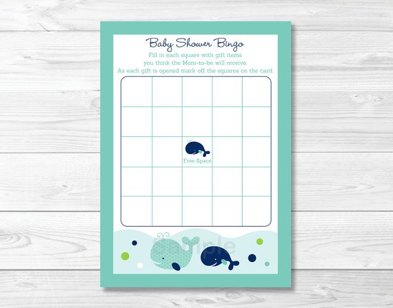 Little Blue Whale Nautical Printable Baby Shower Bingo Cards #A129
