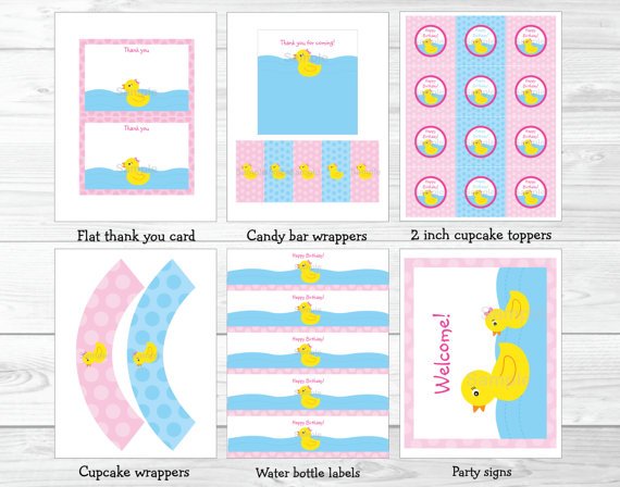 Pink Rubber Duck Printable Birthday Party Package #A141