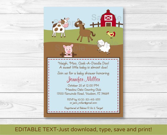 Farm Babies Cow Horse Pig Sheep Printable Baby Shower Invitation Editable PDF #A146