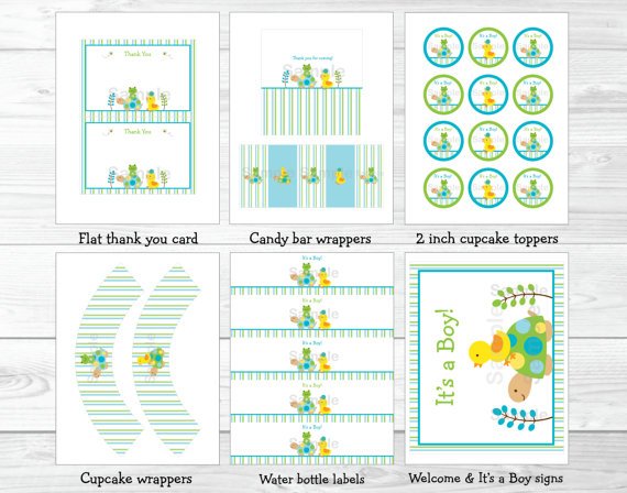 Frog Turtle Duck In The Pond Baby Boy Printable Baby Shower Package #A158