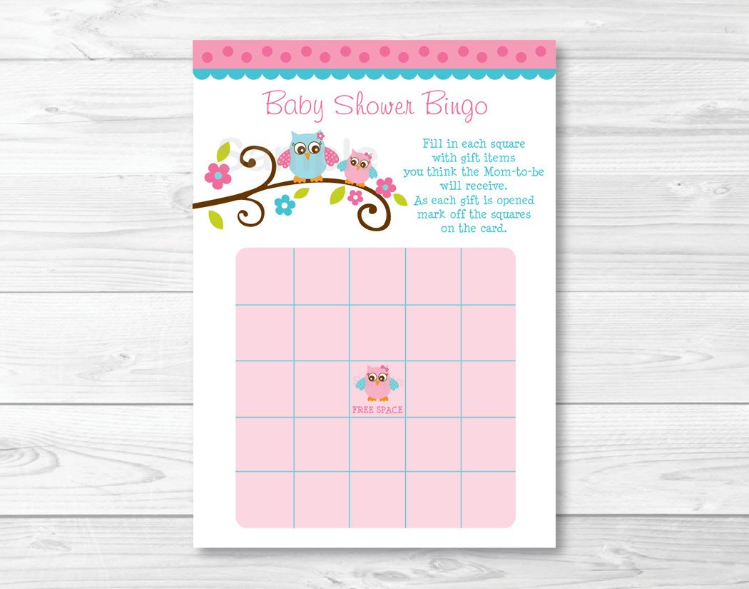 Pink Owl Printable Baby Shower Bingo Cards #A162