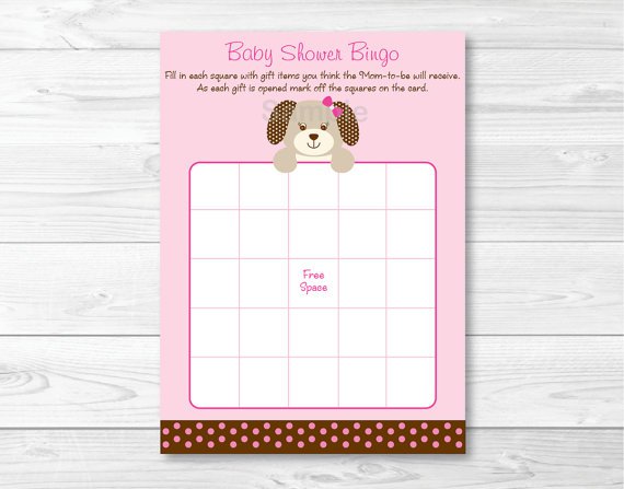 Pink Polka Dot Puppy Dog Printable Baby Shower Bingo Cards #A152