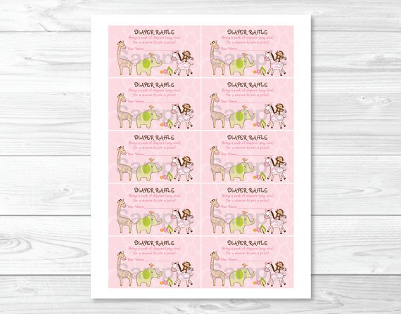 Safari Girl Jungle Animals Printable Baby Shower Diaper Raffle Tickets #A229