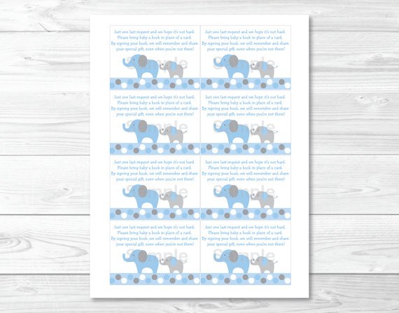 Blue And Grey Polka Dot Elephants Printable Baby Shower Book Request Cards #A135