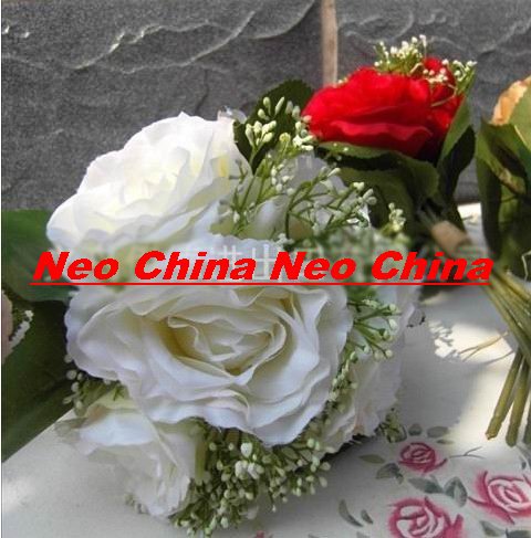 50PCS,wedding bouquet,High simulation silk flower/artificial flower,bride bouquets, 6 rose per bunch