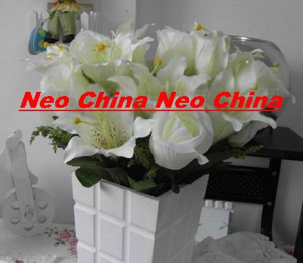 50 PCS,wedding bouquet,High simulation silk flower/artificial flower,6 rose and 6 lily per bunch